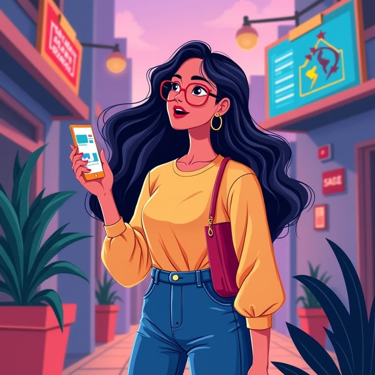 Fashionable influencer with smartphone explores city street, illustrating Amazon influencers of 2025.