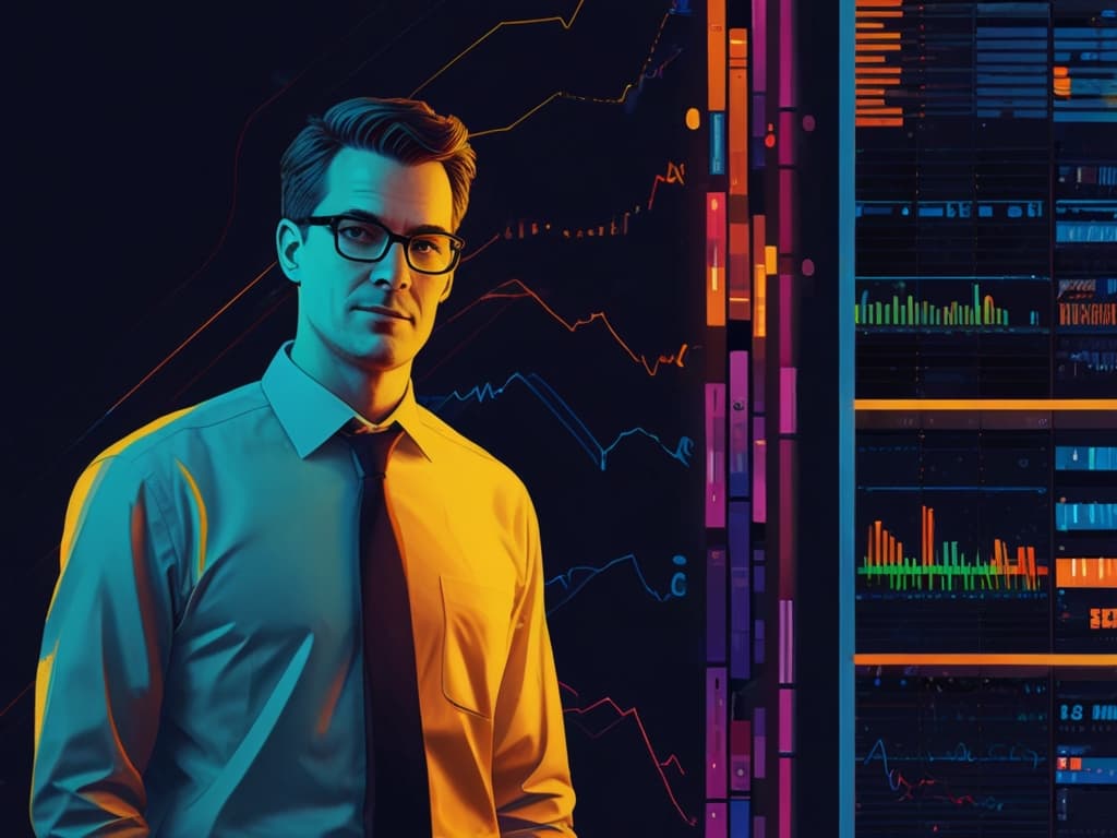 Business professional analyzing influencer management software data on digital interface.