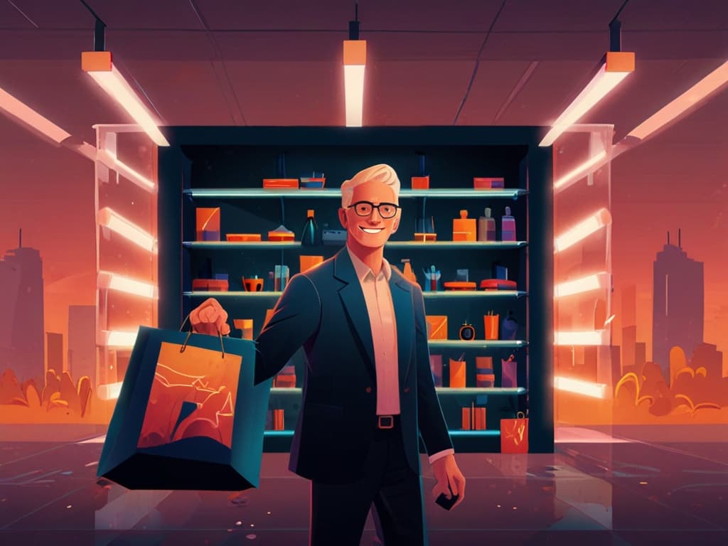 Smiling professional holding shopping bag in retail store, ideal for 2025 Black Friday marketing strategies.