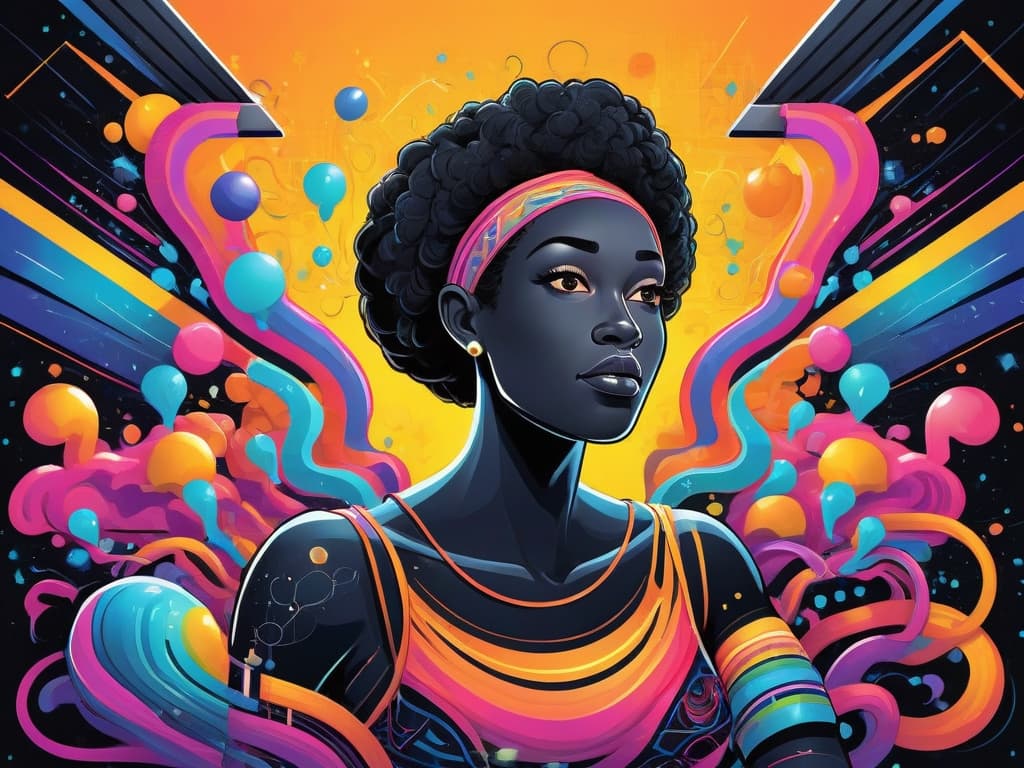Illustration of a woman with vibrant colors and abstract patterns, symbolizing effective branded content.