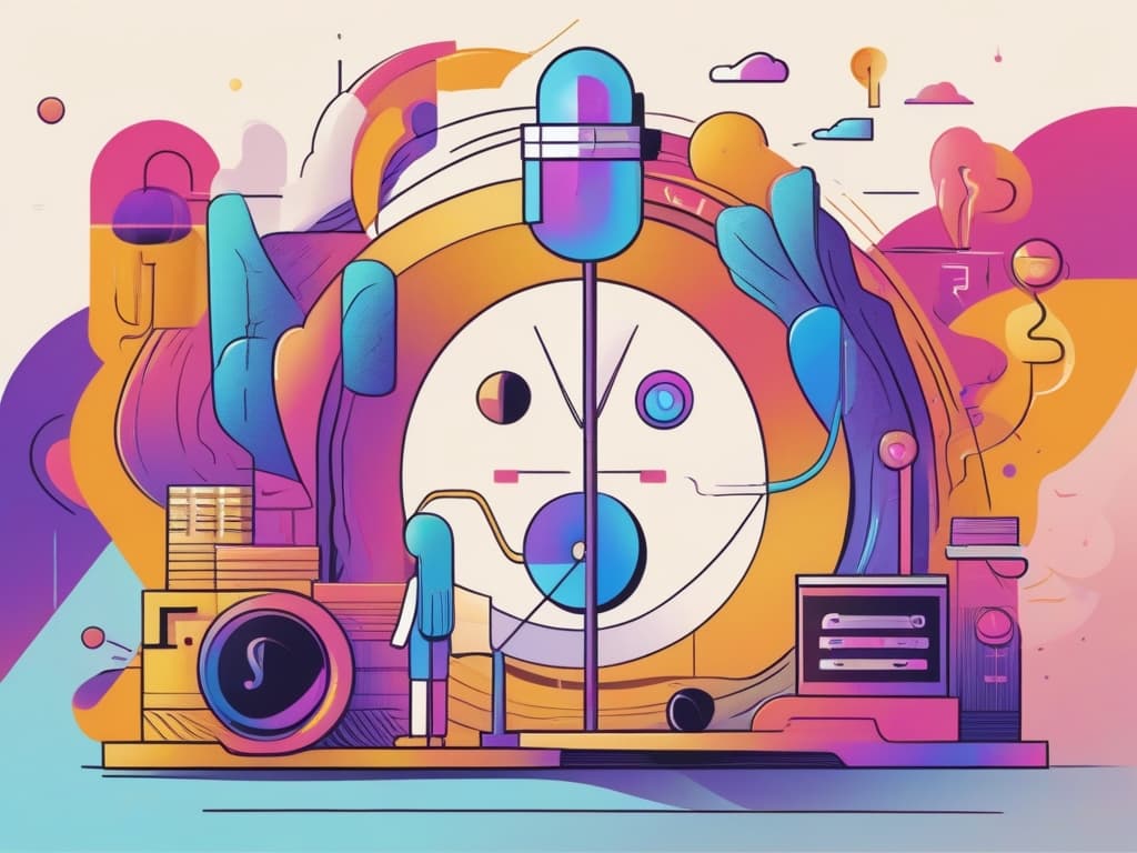 Colorful abstract illustration of a TikTok-inspired interface, featuring symbolic repost icons and digital elements.