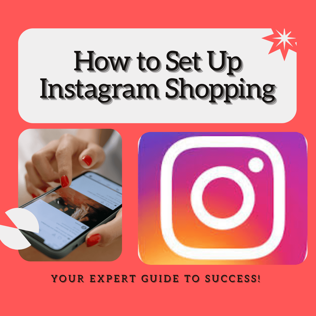 "Guide to Instagram Shopping setup showing a hand scrolling on a phone next to the Instagram logo 2025"