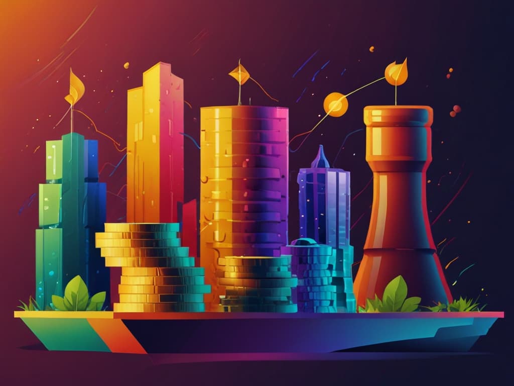 Colorful illustration of stacked coins and chess pieces symbolizing influencer marketing costs for 2025.