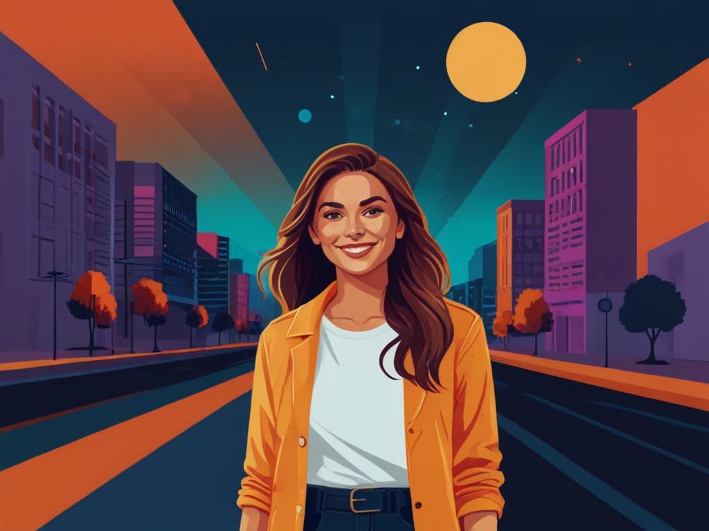 Smiling woman on vibrant city street at sunset, highlighting niche influencer trends for 2025 blog post.