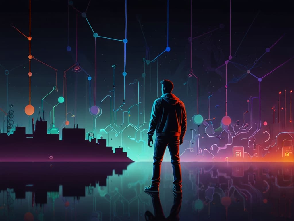 Silhouette of a person facing a digital network background, symbolizing social media benchmarks and performance metrics.