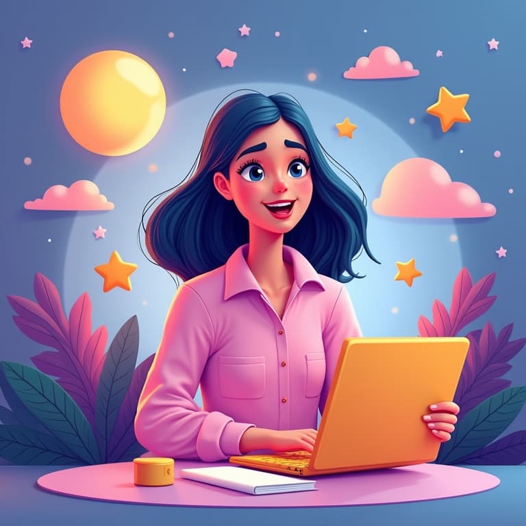 Illustration of a woman using a laptop under a starry sky, discussing TikTok, Facebook, Instagram safe zones.