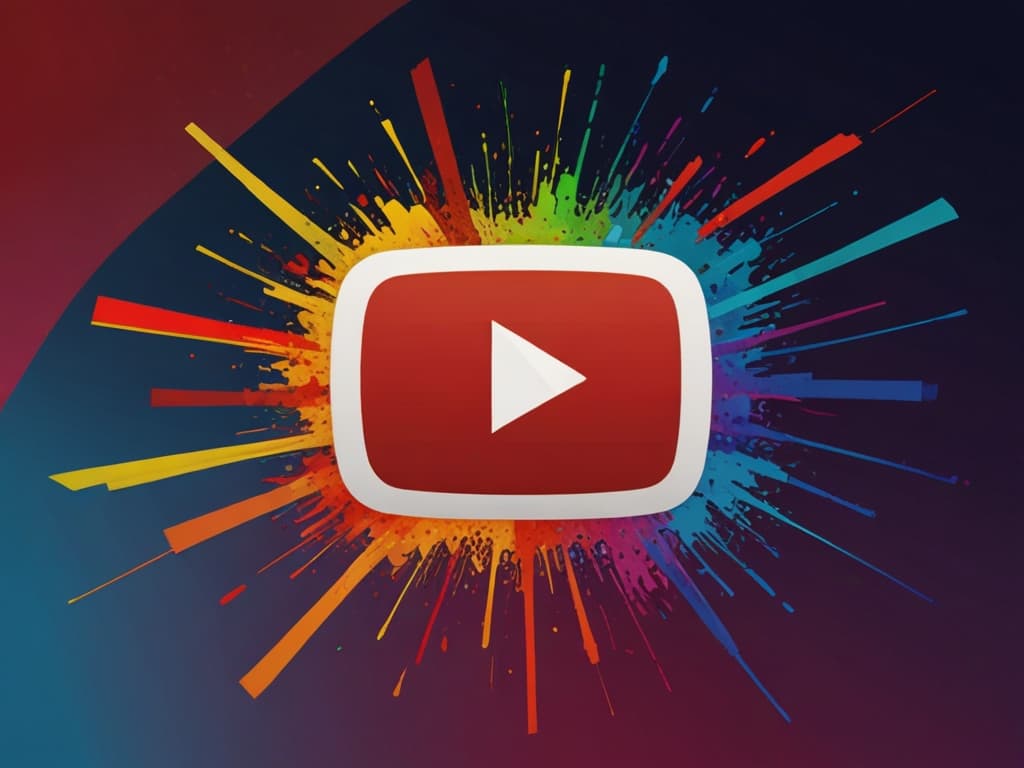 YouTube play button with vibrant splash background, symbolizing creative bumper ads for 2025 marketing strategies.