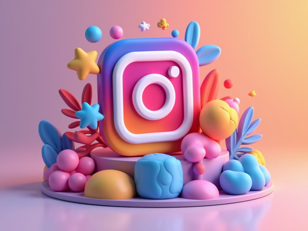 Colorful 3D Instagram logo surrounded by vibrant shapes, symbolizing social media brand ambassador strategy.