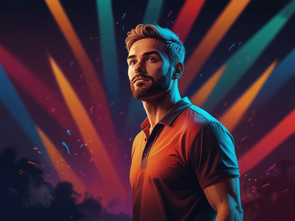 Portrait of a young artist with colorful light beams, symbolizing creativity on TikTok 2025 guide.