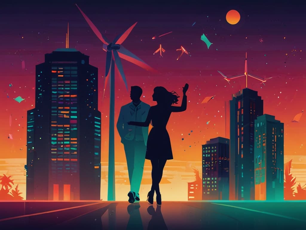 Illustration of diverse people taking selfies in a cityscape, highlighting UGC's impact on urban culture 2025.