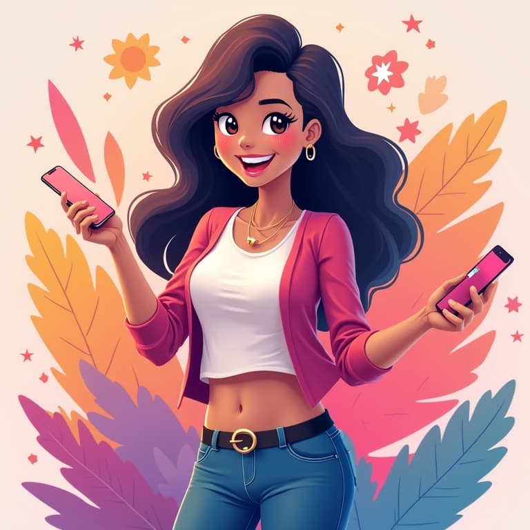 Animated character with phones, symbolizing the impact of short-form content agencies in 2025.