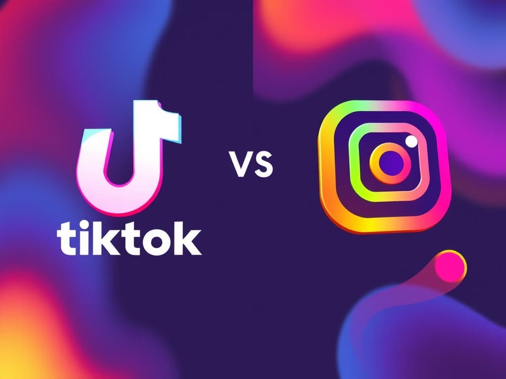 TikTok logo versus Instagram logo on vibrant, colorful background, highlighting platform comparison.