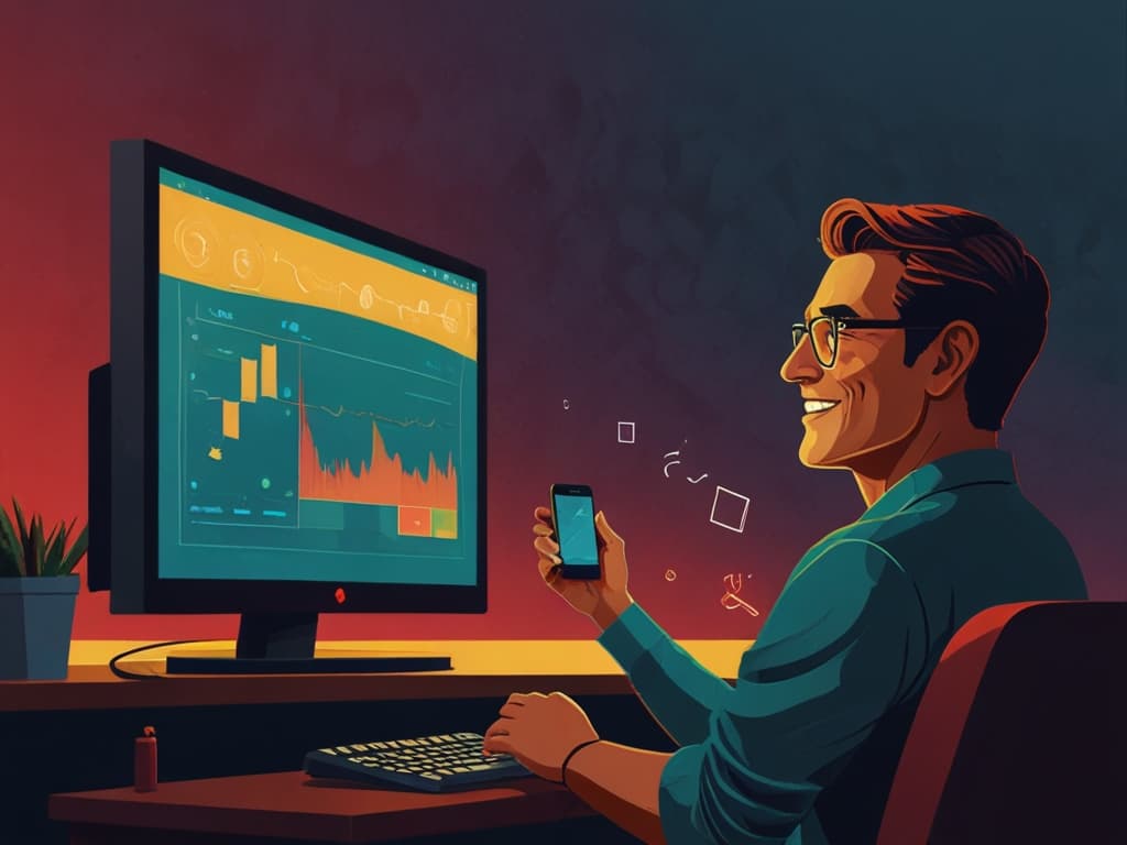 Person viewing food video analytics on computer screen and phone, engaging with social media trends.